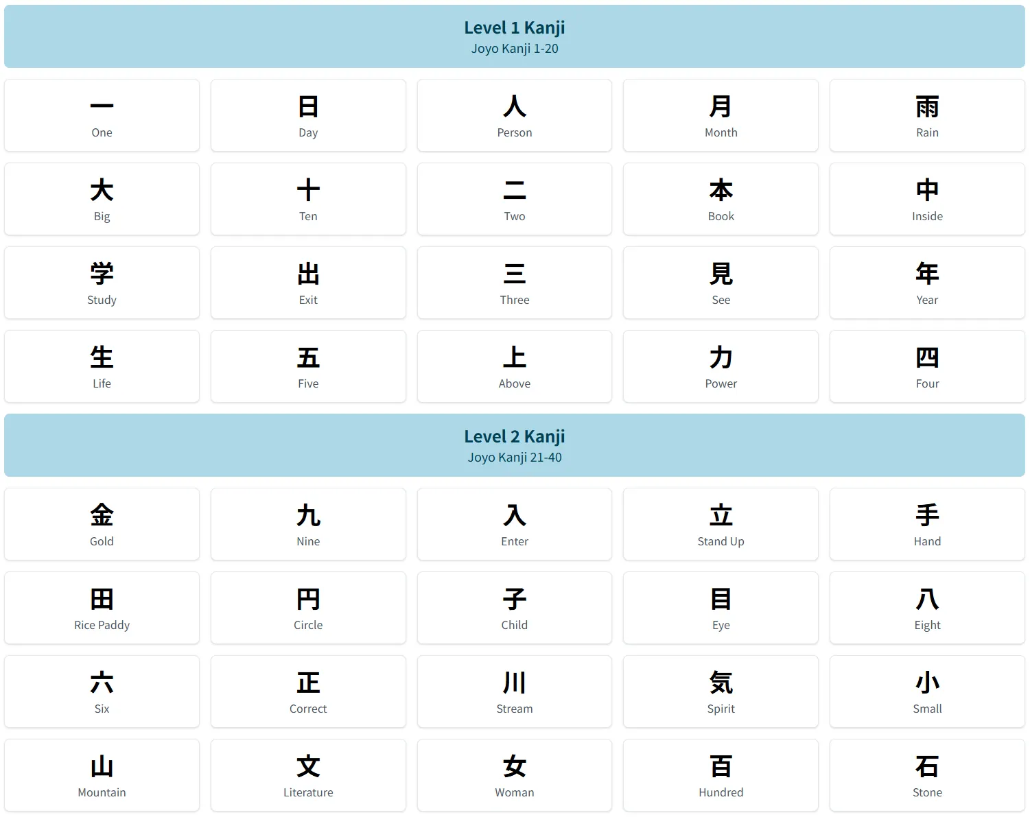 OniKanji New Lessons Interface